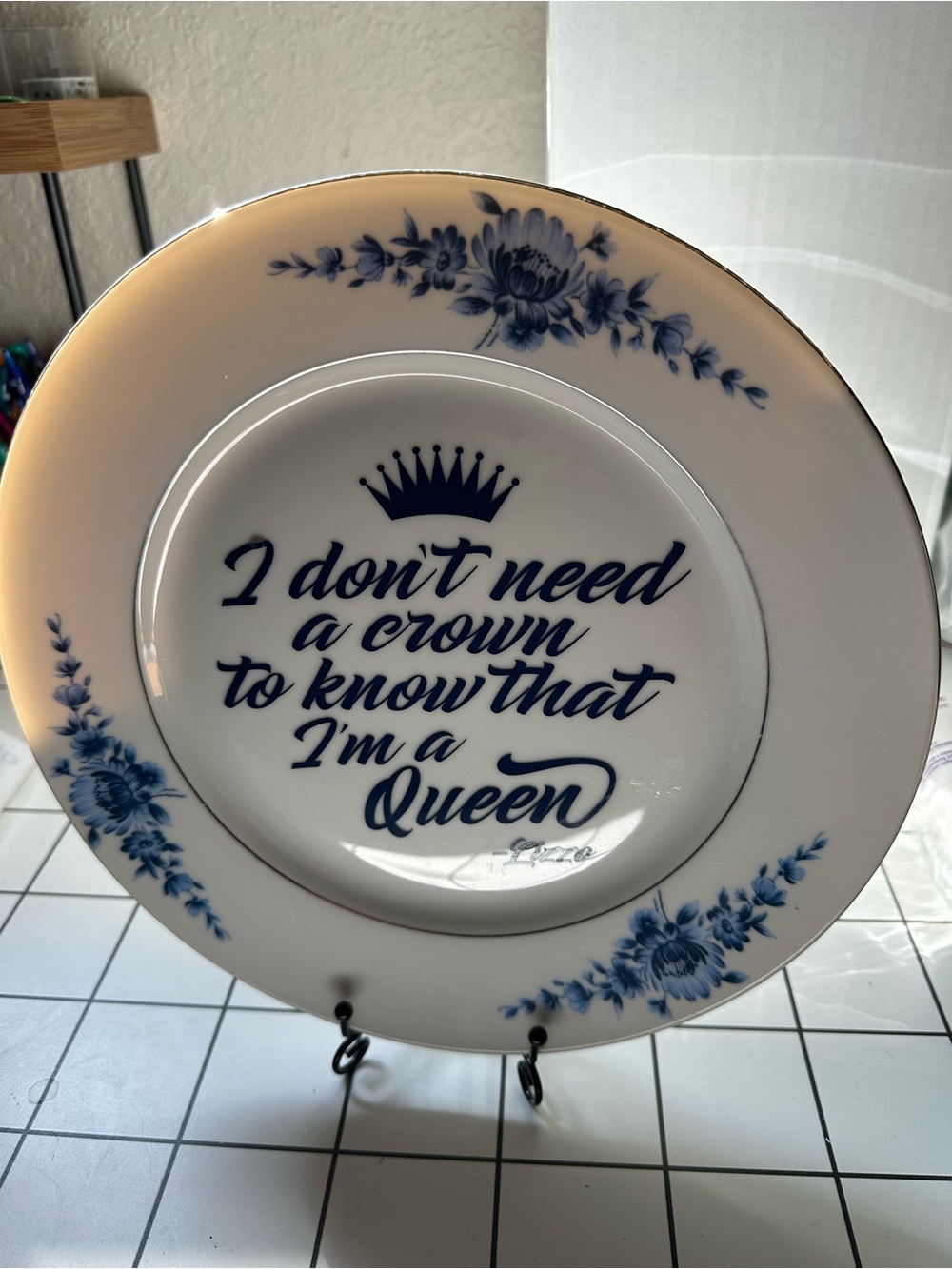 Upcycled Vintage Floral Plate – "I don't need a crown to know that I'm a Queen"